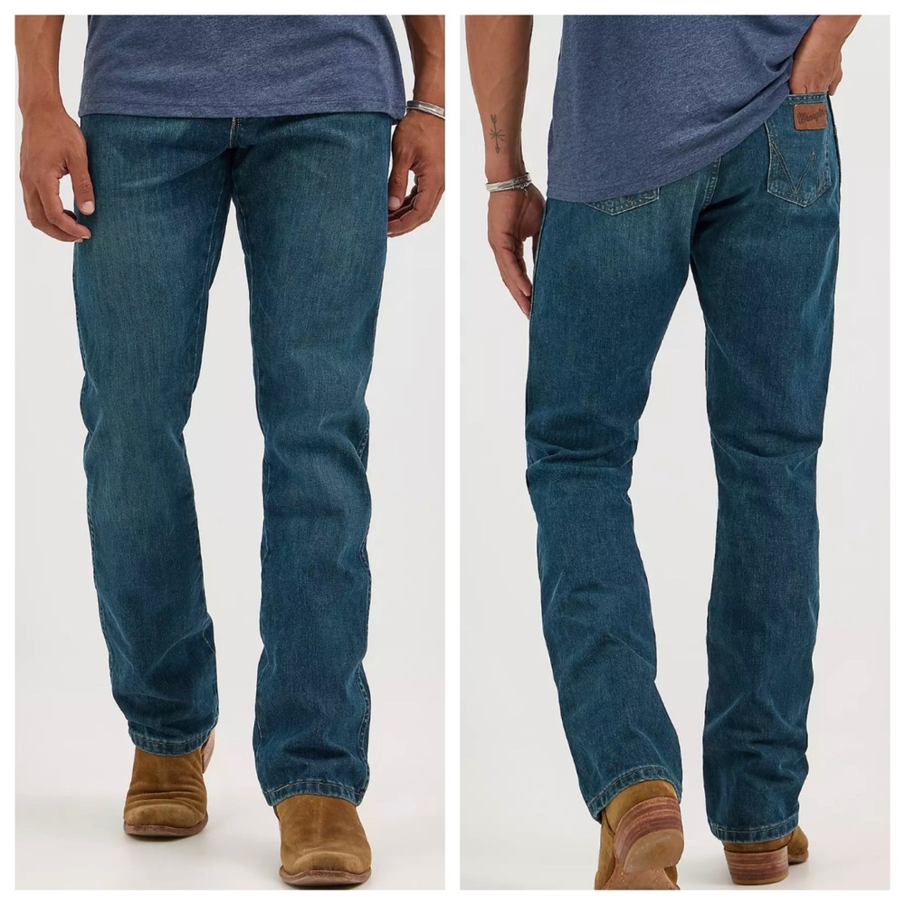 Wrangler Retro Slim Bootcut Jeans Mens 33x34 River Wash Blue Denim Rodeo Cowboy
